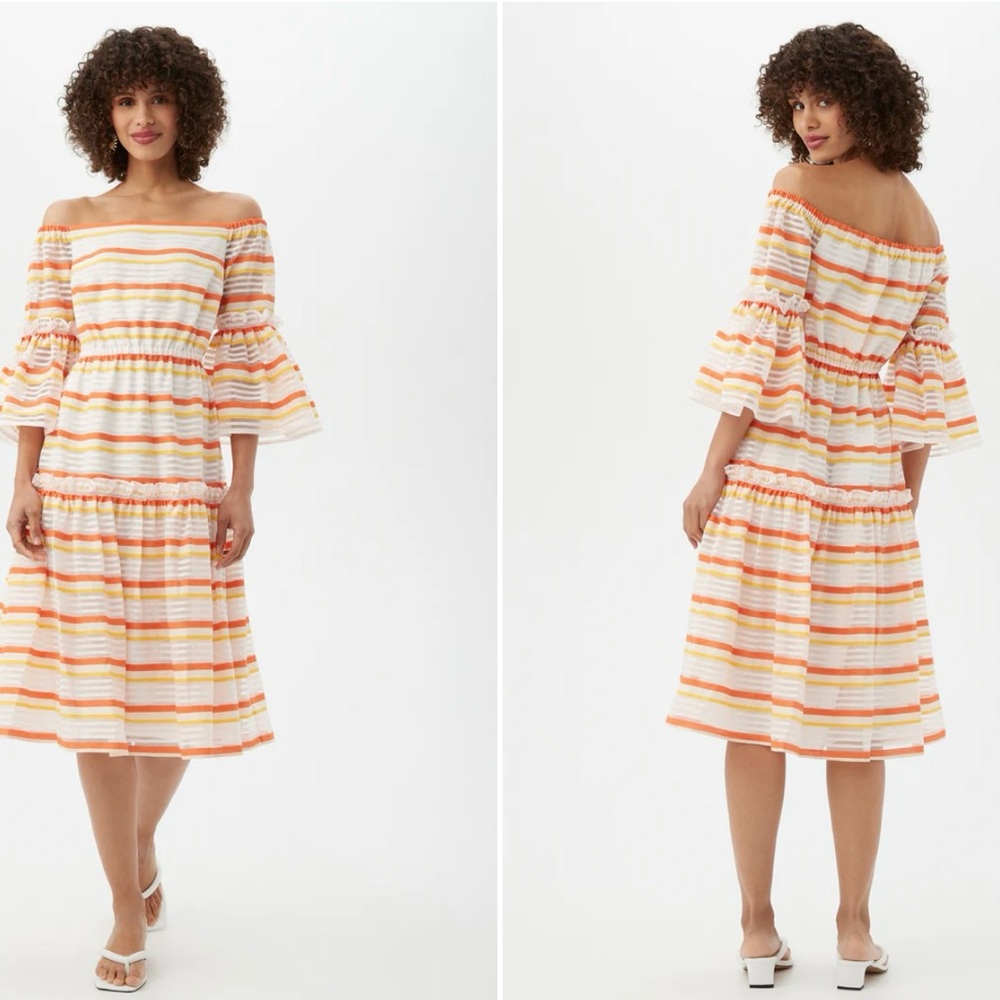 Trina Turk Desire Striped Off-Shoulder Dress